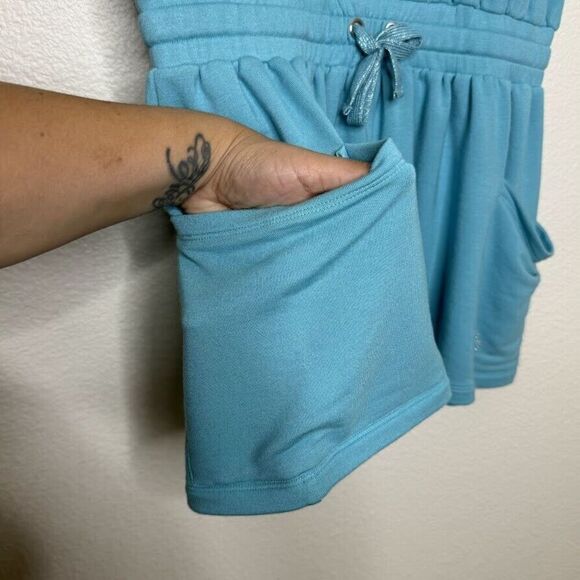 Ramy Brook Romper Size Medium Teal Blue Sleeveless Jersey Stretch Lounge Pockets - Picture 7 of 12